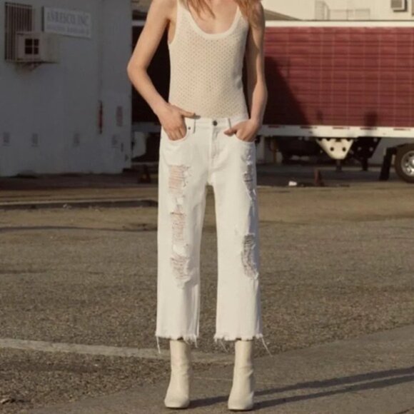 All Saints White Jeans Ivy Destroy Boy Distressed Straight Leg Denim high rise - Picture 6 of 16